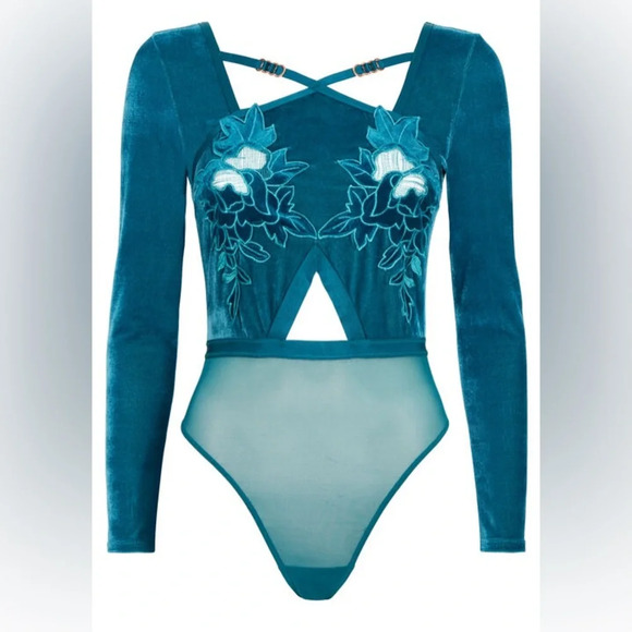 Ann Summers The Breath-taker Long Sleeve Teal Body Suit Size L NWT - Picture 1 of 8